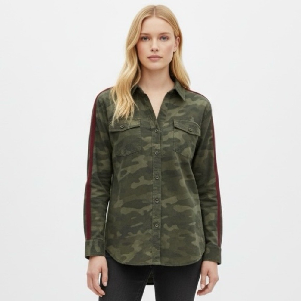 Vintage Havana Camo Tencel Button Down Shirt Green Red Stripe CC7913 Medium